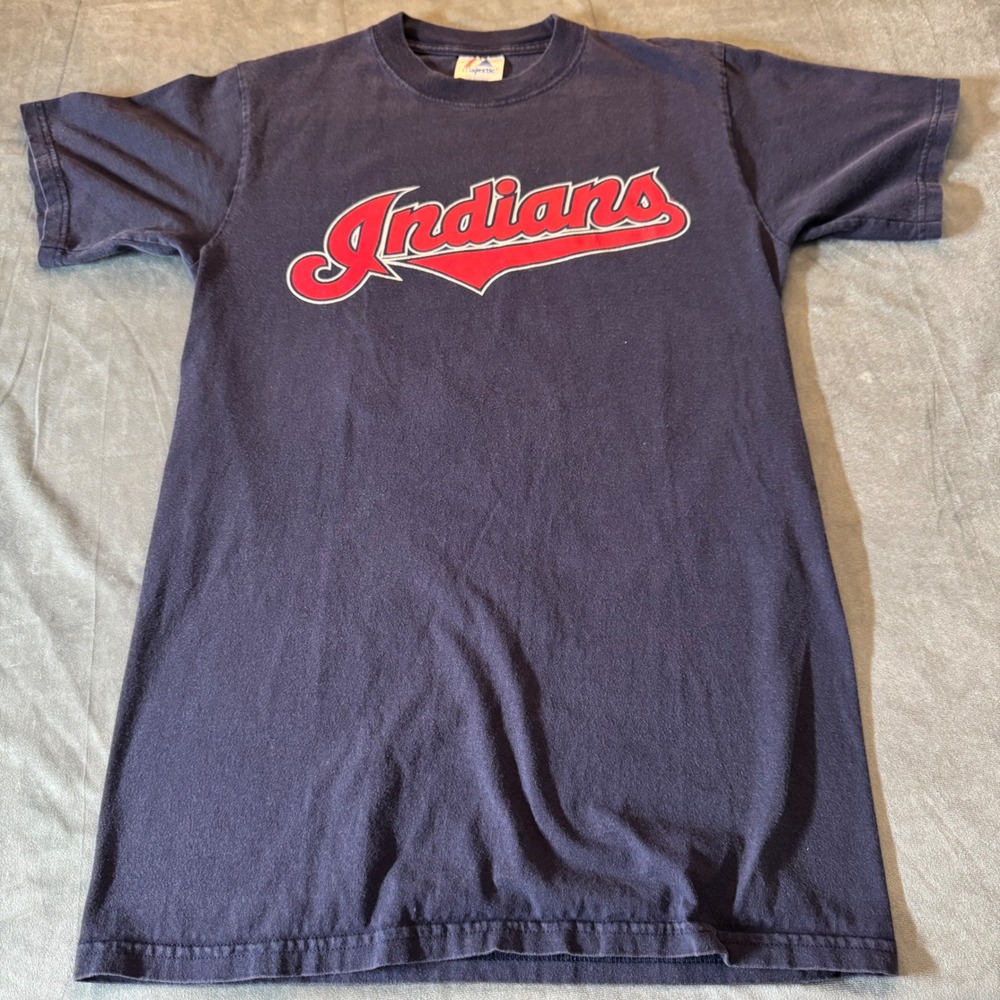 Majestic Mens T-Shirt M Blue Travis Hafner 48 Cleveland Indians Sporty